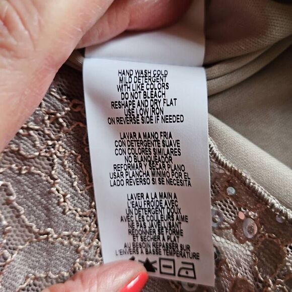 MARINA Lace Sequin Fully Lined Cocktail Dress Taupe 8 - Picture 7 of 9